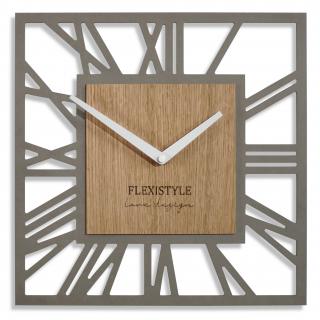 Nástěnné hodiny Loft Piccolo 30 cm Hranaté Šedé + dřevo