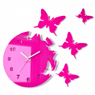 Nástěnné hodiny motýlci Růžové