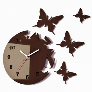 Nástěnné hodiny motýlci Wenge Hnědé