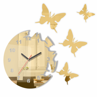 Nástěnné hodiny motýlci Zlaté/Zrcadlové