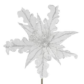 Vánoční květ 27 Bílo stříbrný 29 cm