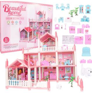 Domeček pro panenky Beautiful Home s příslušenstvím - růžový