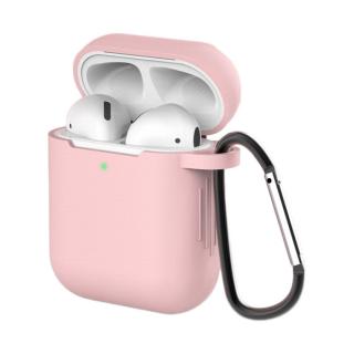 Obal na Airpods světle růžový s karabinou