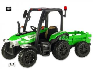 DEA Elektrický traktor Blast 24V s kabinou a vlekem zelený
