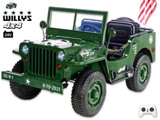 DEA Elektrický vojenský Jeep Willys 4x4 24V trojmístný green army