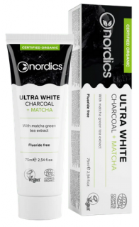 Bělící přírodní zubní pasta Ultra White Nordics s aktivním uhlím a zeleným čajem Matcha