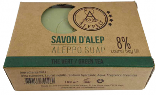 Ručně vyráběné přírodní tuhé mýdlo ALEPPO se zeleným čajem 100g.
