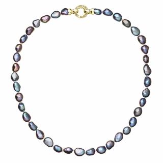 Evolution Group CZ Perlový náhrdelník z pravých říčních perel modrý 22027.3 peacock Au plating