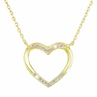 Evolution Group CZ Pozlacený náhrdelník srdce s bílými zirkony 12010.1 Au plating