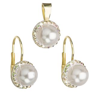 Evolution Group CZ Sada šperků s krystaly Swarovski náušnice a přívěsek bílá perla kulaté 39091.6