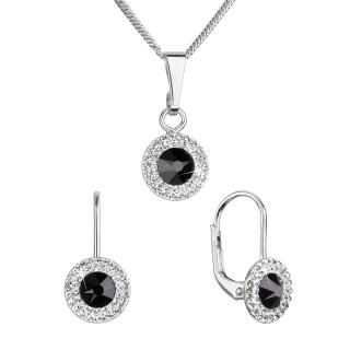 Evolution Group CZ Sada šperků s krystaly Swarovski náušnice a přívěsek černé kulaté 39109.3 jet