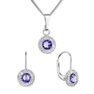 Evolution Group CZ Sada šperků s krystaly Swarovski náušnice a přívěsek fialové kulaté 39109.3 tanzanite