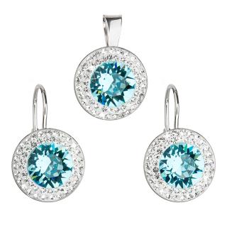 Evolution Group CZ Sada šperků s krystaly Swarovski náušnice a přívěsek modré kulaté 39107.3 turquoise