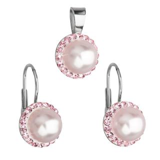 Evolution Group CZ Sada šperků s krystaly Swarovski náušnice a přívěsek růžová perla kulaté 39091.3