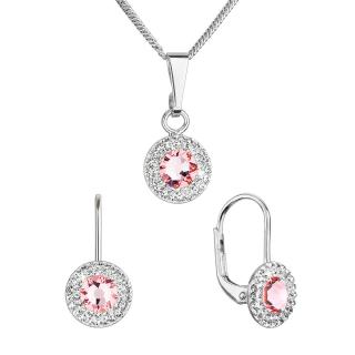 Evolution Group CZ Sada šperků s krystaly Swarovski náušnice a přívěsek růžové kulaté 39109.3 lt. rose