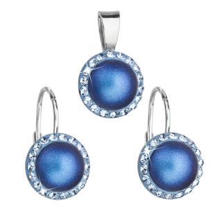 Evolution Group CZ Sada šperků s krystaly Swarovski náušnice a přívěsek s tmavě modrou matnou perlou kulaté 39091.3