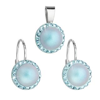Evolution Group CZ Sada šperků s krystaly Swarovski náušnice a přívěsek se světle modrou matnou perlou kulaté 39091.3