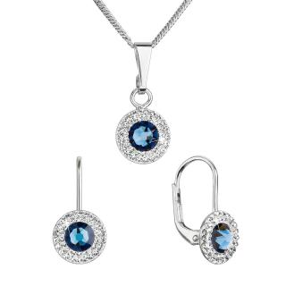 Evolution Group CZ Sada šperků s krystaly Swarovski náušnice a přívěsek tmavě modré kulaté 39109.3 montana