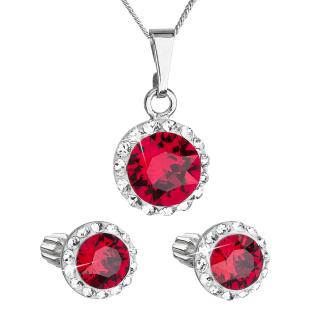 Evolution Group CZ Sada šperků s krystaly Swarovski náušnice, řetízek a přívěsek červené kulaté 39352.3