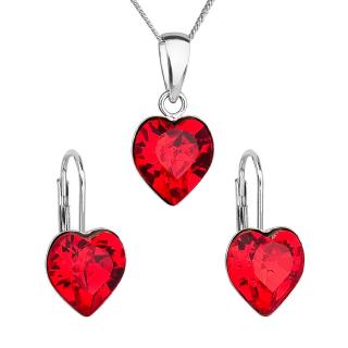 Evolution Group CZ Sada šperků s krystaly Swarovski náušnice, řetízek a přívěsek červené srdce 39141.3