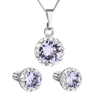 Evolution Group CZ Sada šperků s krystaly Swarovski náušnice, řetízek a přívěsek fialové kulaté 39352.3 violet