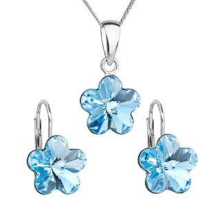 Evolution Group CZ Sada šperků s krystaly Swarovski náušnice, řetízek a přívěsek modrá kytička 39143.3