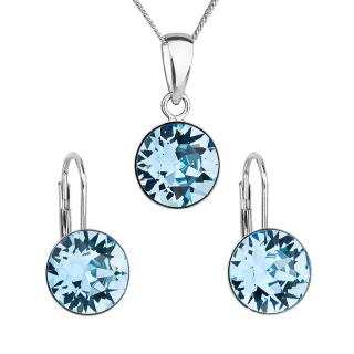 Evolution Group CZ Sada šperků s krystaly Swarovski náušnice, řetízek a přívěsek modré kulaté 39140.3 aqua