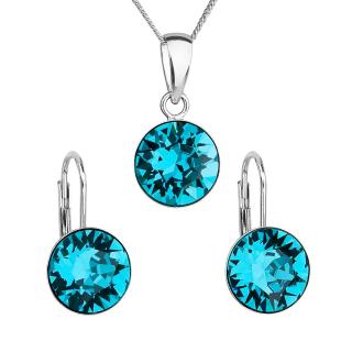 Evolution Group CZ Sada šperků s krystaly Swarovski náušnice, řetízek a přívěsek modré kulaté 39140.3 blue zircon