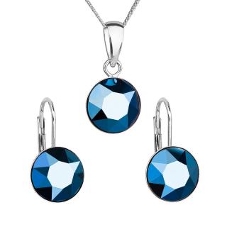 Evolution Group CZ Sada šperků s krystaly Swarovski náušnice, řetízek a přívěsek modré kulaté 39140.5 metalic blue