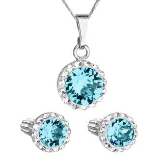 Evolution Group CZ Sada šperků s krystaly Swarovski náušnice, řetízek a přívěsek modré kulaté 39352.3