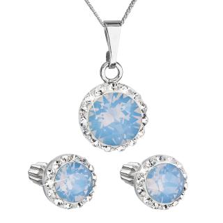 Evolution Group CZ Sada šperků s krystaly Swarovski náušnice, řetízek a přívěšek modré opálové kulaté 39352.7