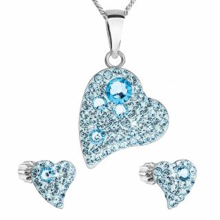 Evolution Group CZ Sada šperků s krystaly Swarovski náušnice,řetízek a přívěsek modré srdce 39170.3