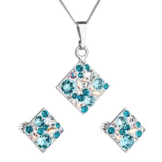 Evolution Group CZ Sada šperků s krystaly Swarovski náušnice, řetízek a přívěsek modrý kosočtverec 39126.3 turquoise