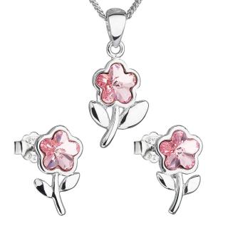 Evolution Group CZ Sada šperků s krystaly Swarovski náušnice,řetízek a přívěsek růžová kytička 39172.3 light rose