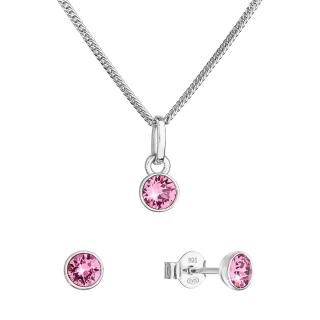 Evolution Group CZ Sada šperků s krystaly Swarovski náušnice, řetízek a přívěsek růžové 39177.3 rose