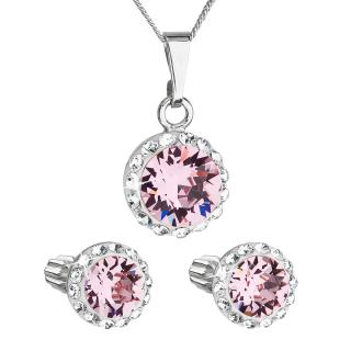 Evolution Group CZ Sada šperků s krystaly Swarovski náušnice, řetízek a přívěsek růžové kulaté 39352.3 light rose