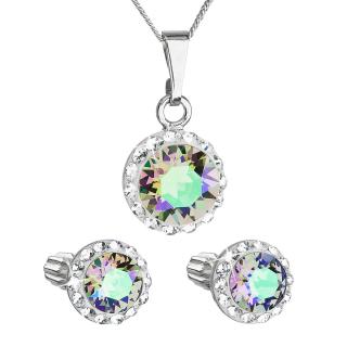 Evolution Group CZ Sada šperků s krystaly Swarovski náušnice,řetízek a přívěsek zelené fialové kulaté 39352.5 paradise shine