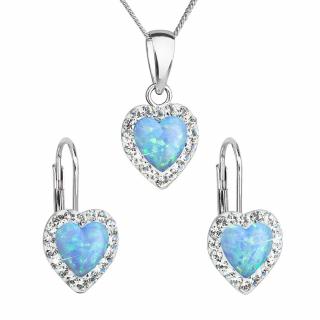 Evolution Group CZ Sada šperků se syntetickým opálem a krystaly Preciosa náušnice a přívěšek světle modré srdce 39161.1