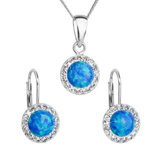 Evolution Group CZ Sada šperků se syntetickým opálem a krystaly Preciosa náušnice, přívěsek a řetízek modré kulaté 39160.1