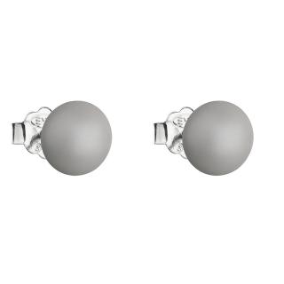 Evolution Group CZ Stříbrné náušnice pecka s perlou Swarovski šedé kulaté 31142.3 pastel grey