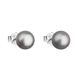 Evolution Group CZ Stříbrné náušnice pecky s šedou říční perlou 21042.3