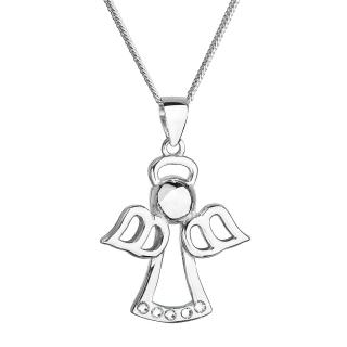 Evolution Group CZ Stříbrný náhrdelník anděl se Swarovski krystaly bílý 32076.1