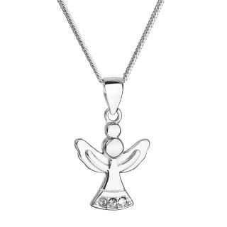 Evolution Group CZ Stříbrný náhrdelník anděl se Swarovski krystaly bílý 32078.1