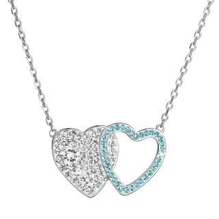 Evolution Group CZ Stříbrný náhrdelník dvojité srdce se Swarovski krystaly 32079.3 aqua