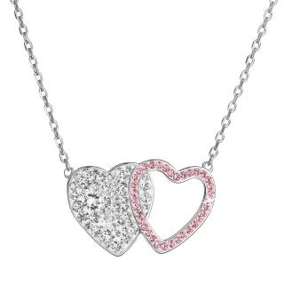 Evolution Group CZ Stříbrný náhrdelník dvojité srdce se Swarovski krystaly 32079.3 lt.rose