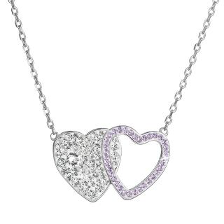 Evolution Group CZ Stříbrný náhrdelník dvojité srdce se Swarovski krystaly 32079.3 violet