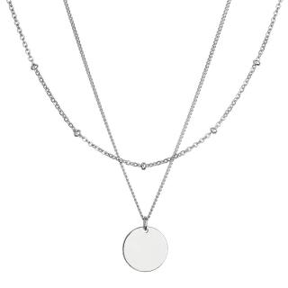 Evolution Group CZ Stříbrný náhrdelník dvouřadý s placičkou a řetízkem s kuličkami 62002