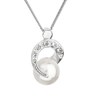 Evolution Group CZ Stříbrný náhrdelník s perlou Swarovski bílý kulatý 32048.1