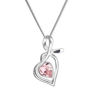 Evolution Group CZ Stříbrný náhrdelník se Swarovski krystaly srdce růžové 32071.3