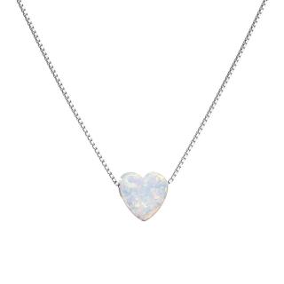Evolution Group CZ Stříbrný náhrdelník se syntetickým opálem bílé srdce 12048.1